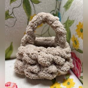 Handmade Hand Crafted Knit Easter Basket khaki